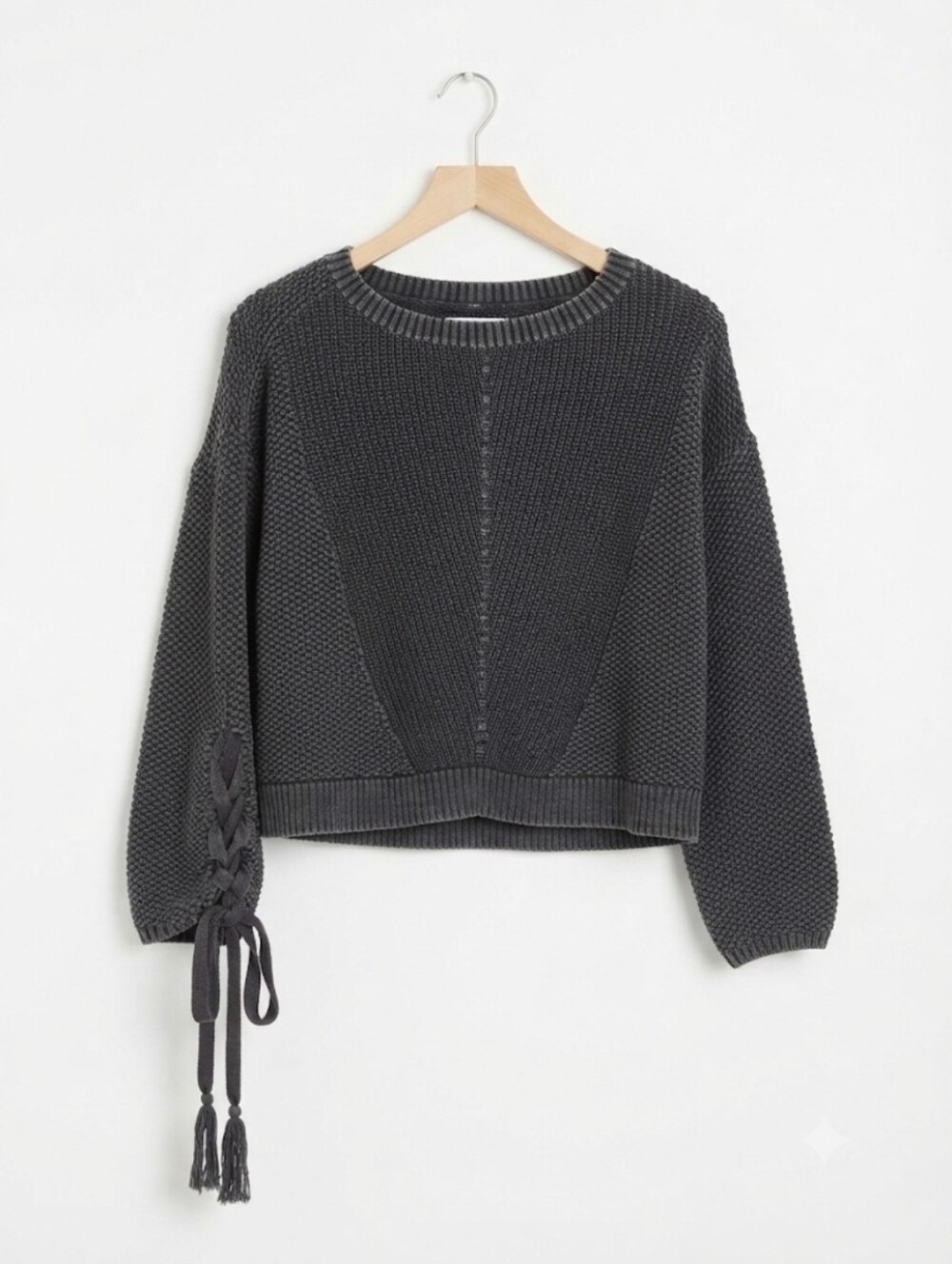 Hollister Charcoal Lace-Up Sleeve Crewneck Sweater Size M